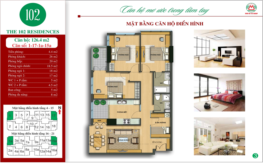 Chung cư 102 Trường Chinh Kinh Đô - diện tích 126,4 m2